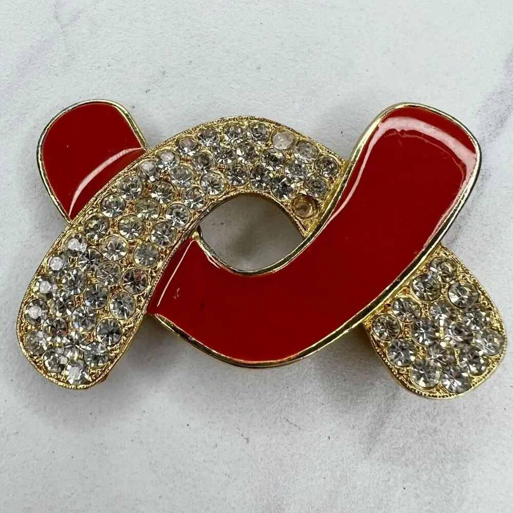 Vintage Gold Tone and Orange Rhinestone Belt Buckle Piece
